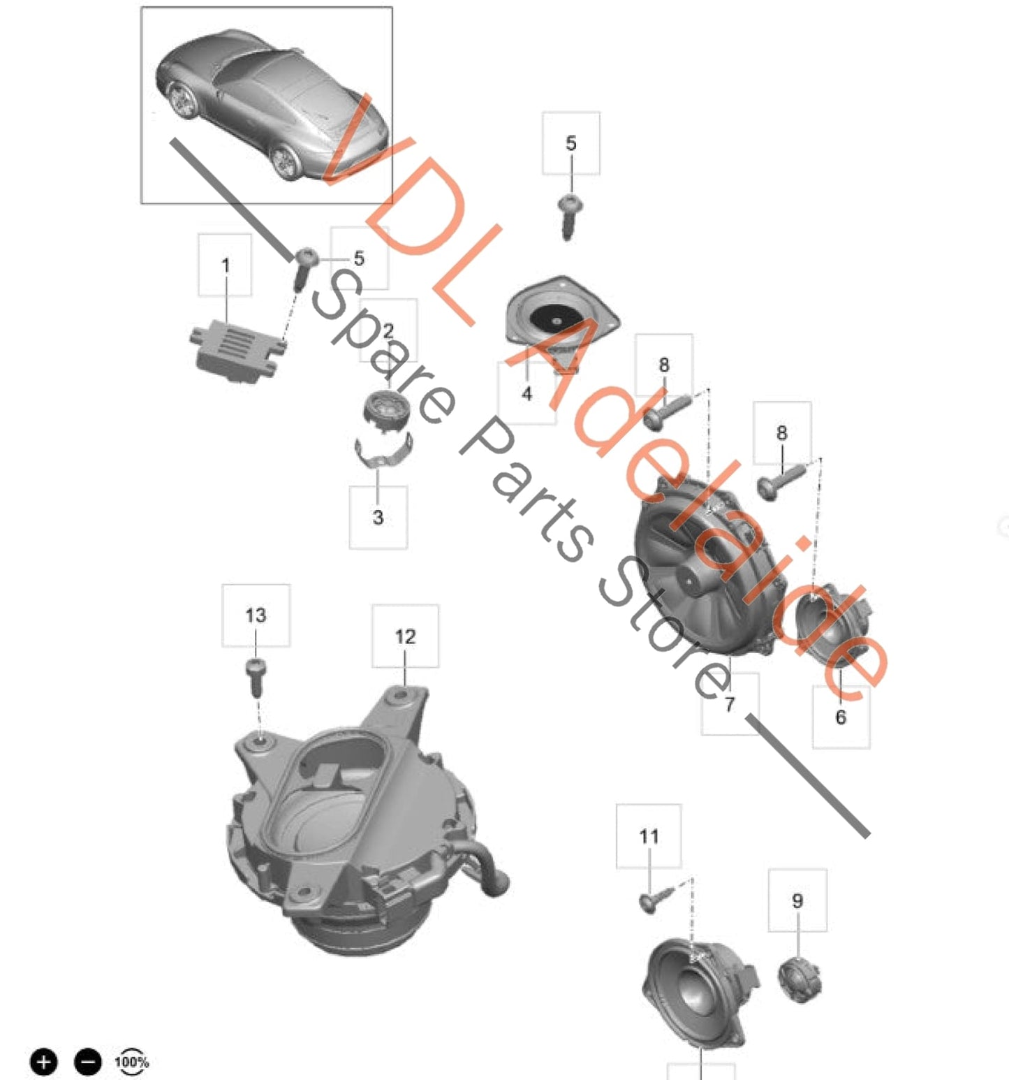 99164557600 7PP035411E 7PP035454H  Porsche 911 991 Burmester Premium Audio Sound System Speaker Set with Subwoofer 99164557600