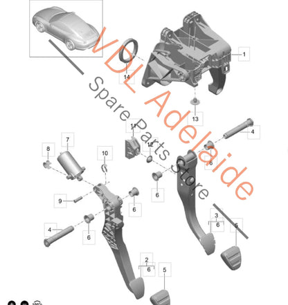 99142314000 9P1721321 99142304201  Porsche 911 991 Manual Clutch and Brake Pedal Assembly RHD 9P1721321 99142306600