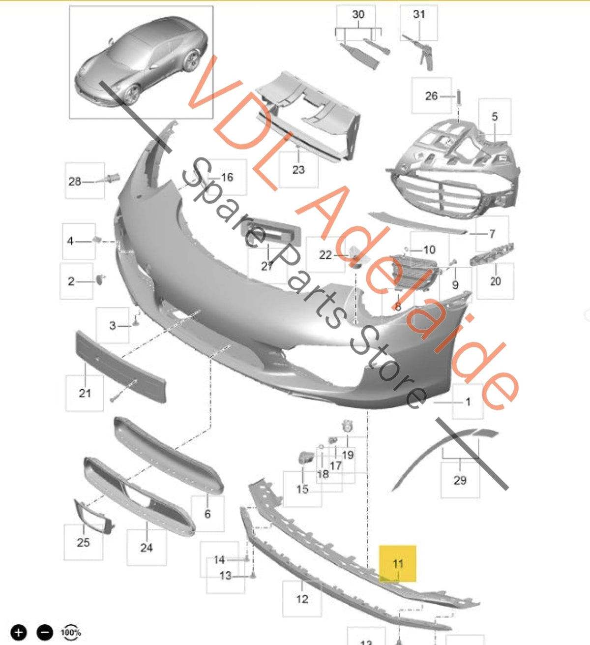 99150552500   Porsche 911 Carerra S Front Bumper Chin Spoiler Splitter **damaged stock**