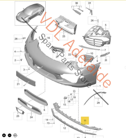 99150552500   Porsche 911 Carerra S Front Bumper Chin Spoiler Splitter **damaged stock**