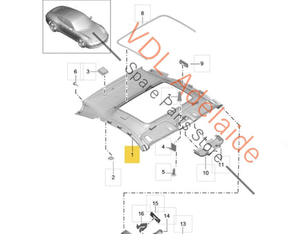 99155509114 991555091142W0 99155509126 Porsche 911 991 Alcantara Roof Lining Trim 99155509114 2W0 99155509126