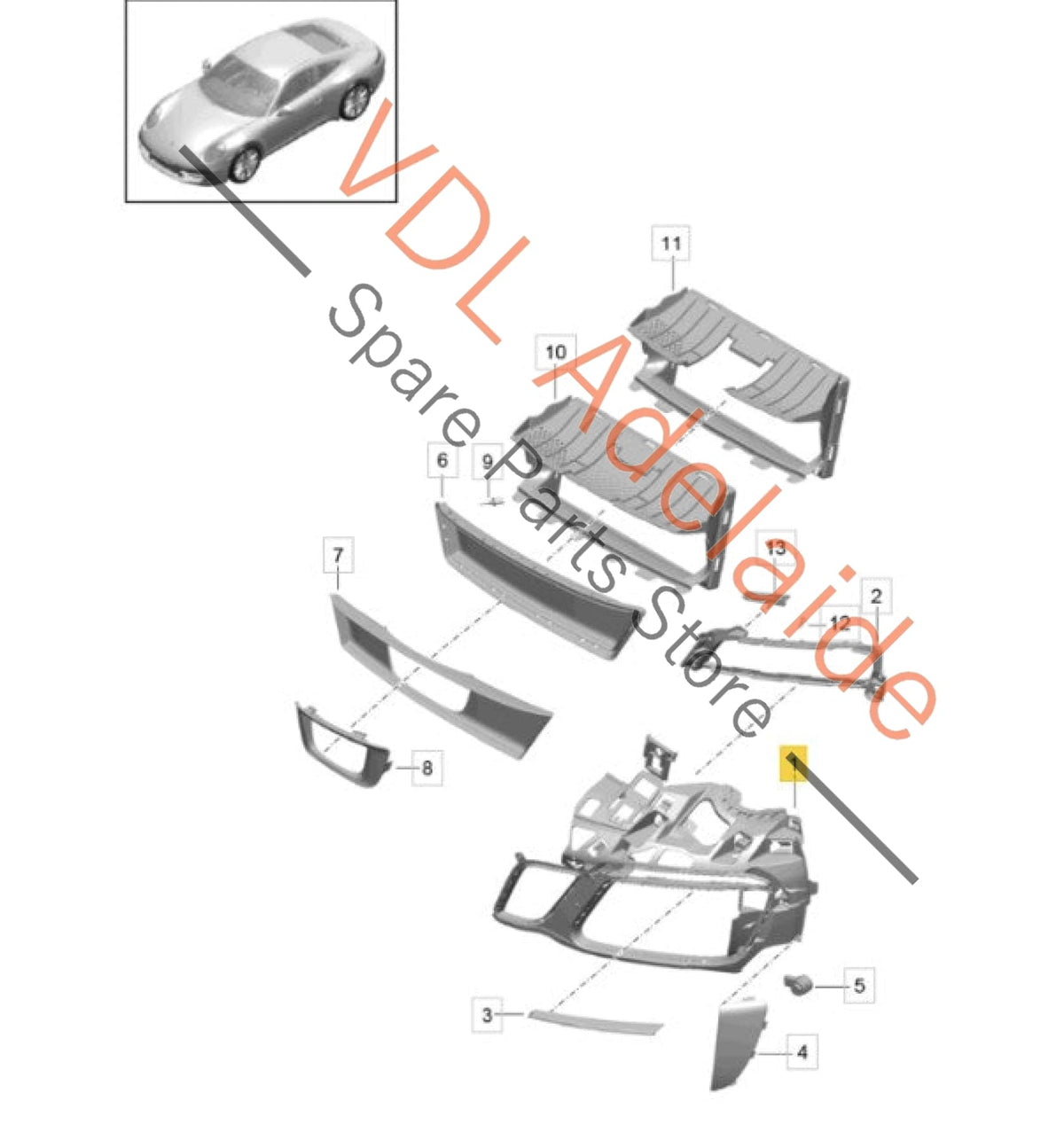 99150598501 99150598501OK1  Porsche 911 991.2 GTS Front Bumper Support Bracket Left 99150598501 OK1