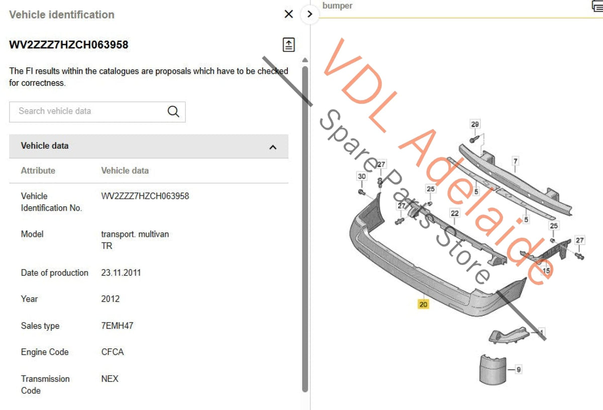 7H5807417F    Genuine OEM VW T5 Transporter Multivan Rear Bumper Cover with parking sensors