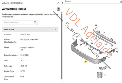 7H5807417F    Genuine OEM VW T5 Transporter Multivan Rear Bumper Cover with parking sensors