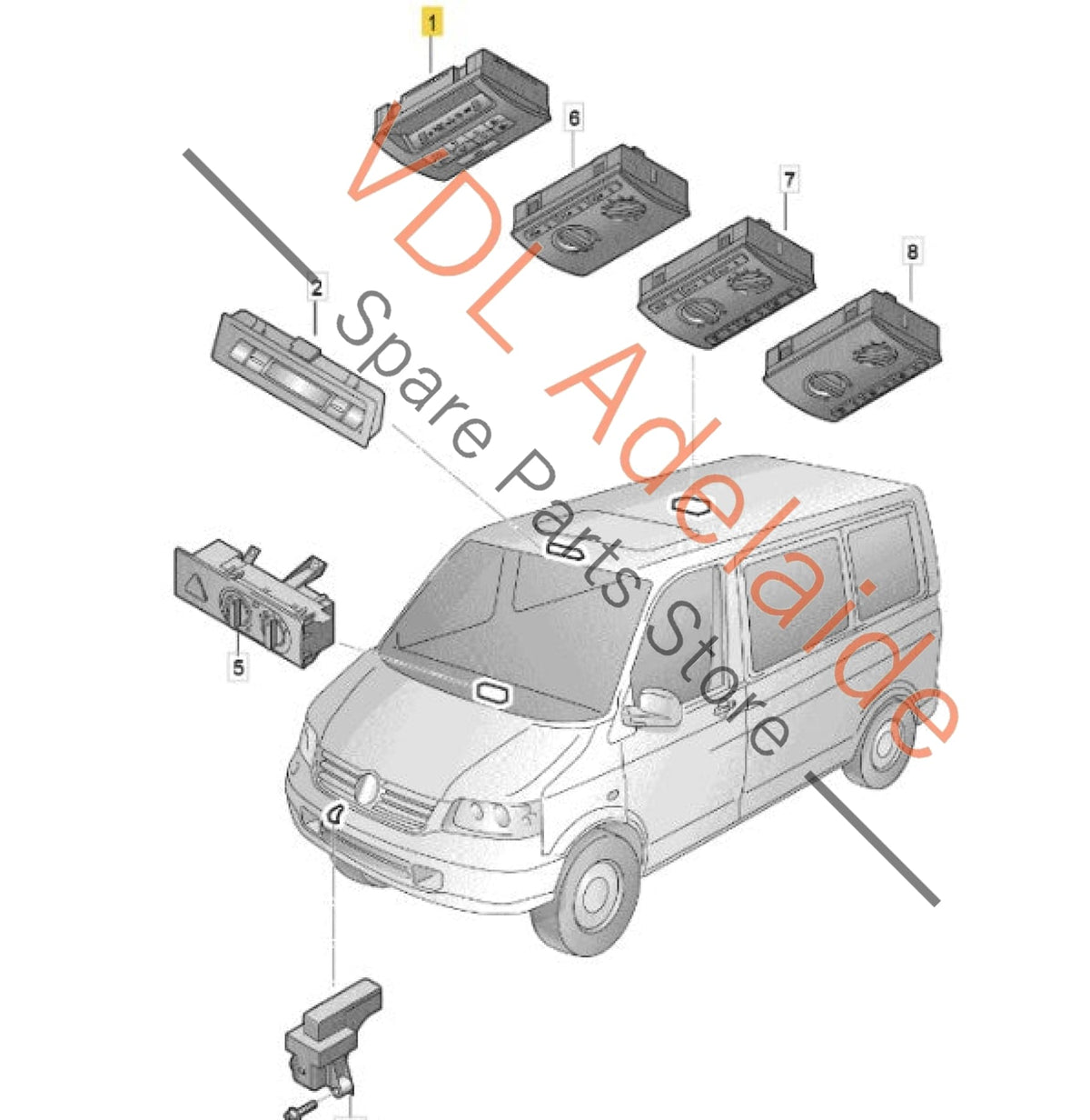 7E5907049B    VW transporter T5 Roof Switch for Climate Control Air Conditioning 7E5907049B