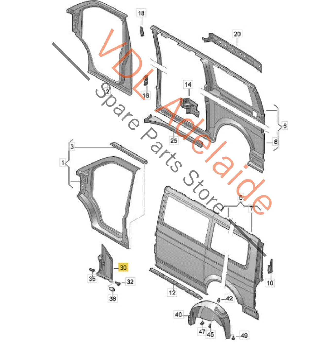 7H0809905E    VW Transporter T5 Left Side Fuel Filler Door Flap Cap 7H0809905E