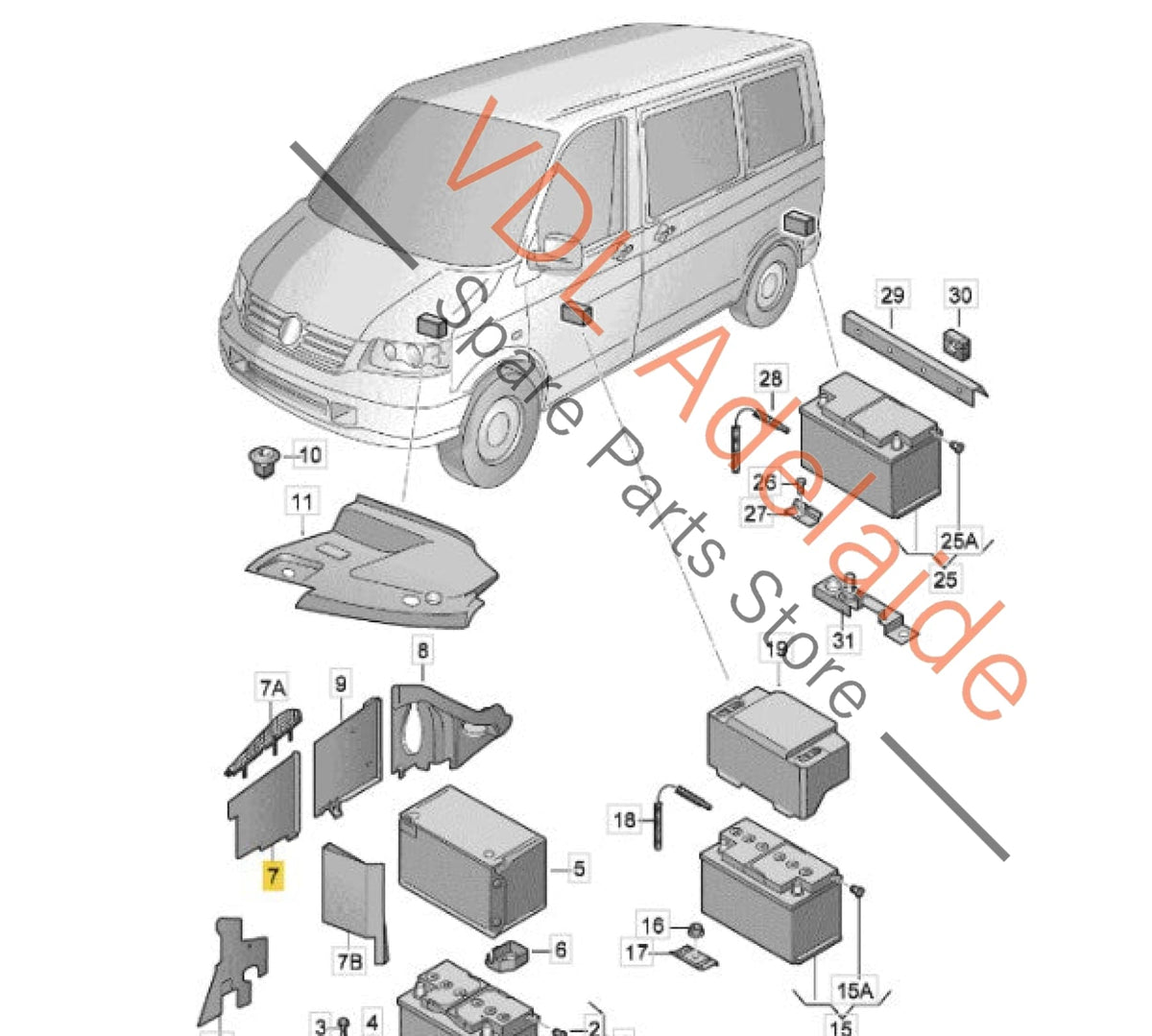 7H0915435    VW Transporter T5 Battery Cover Trim 7H0915435