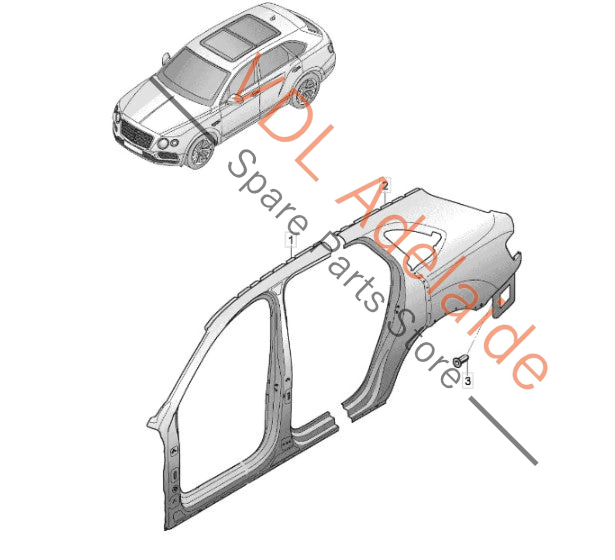 36A898165A 36A898311 Bentley Bentayga 4V Left Side Rear Quarter Panel Fender Chassis Section Cut