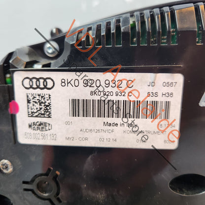 8K0920932C    Audi A4 B8 8K Combi-Instrument Dash Cluster Speedometer Display km/h 8K0920932C