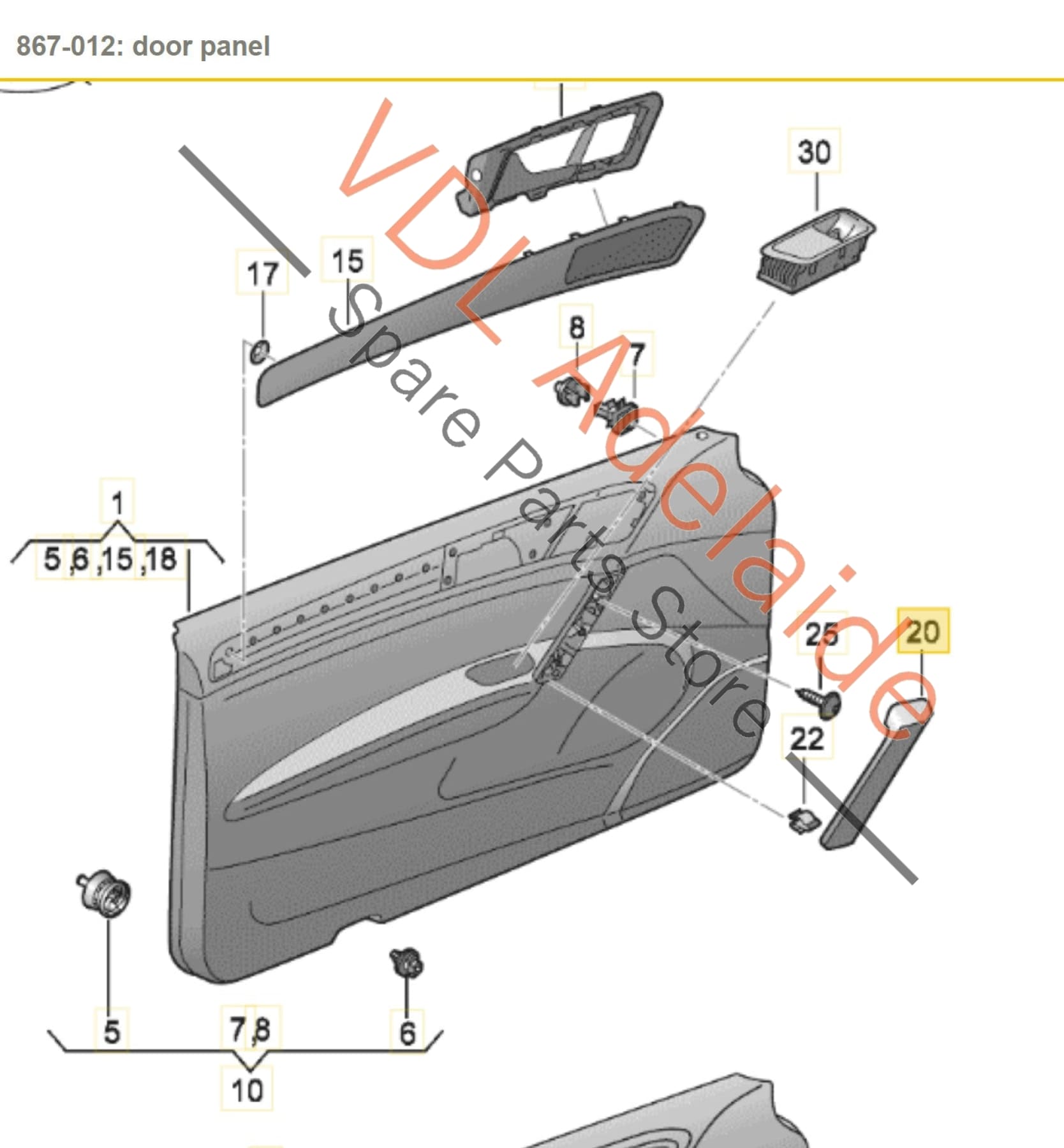 VW Golf R Mk7 Trim for Right Side Interior Door Pull Handle 5G0868040A