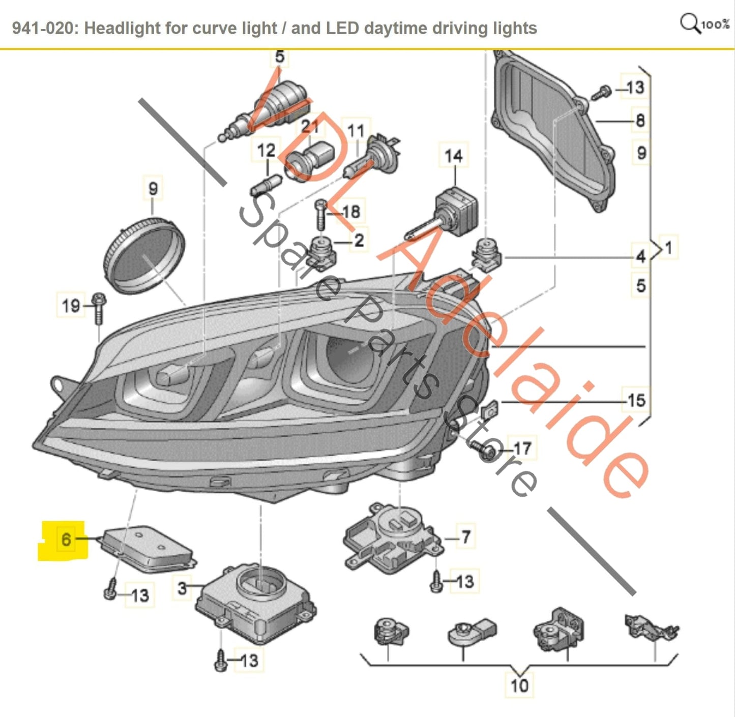 VW Golf R Mk7 Headlight Powering Module for Cornering Light 3D0941329D