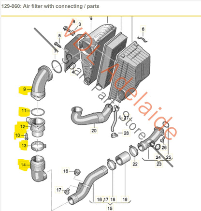 VW Touareg 7L 5.0L Air Filter Left Intake Pipe & MAF Sensor 074906461B