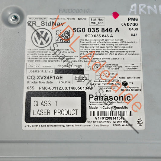5G0035846A    VW Golf Mk7 Discover Media Control Unit Radio Bluetooth SD/CD Navigation 5G0035846A
