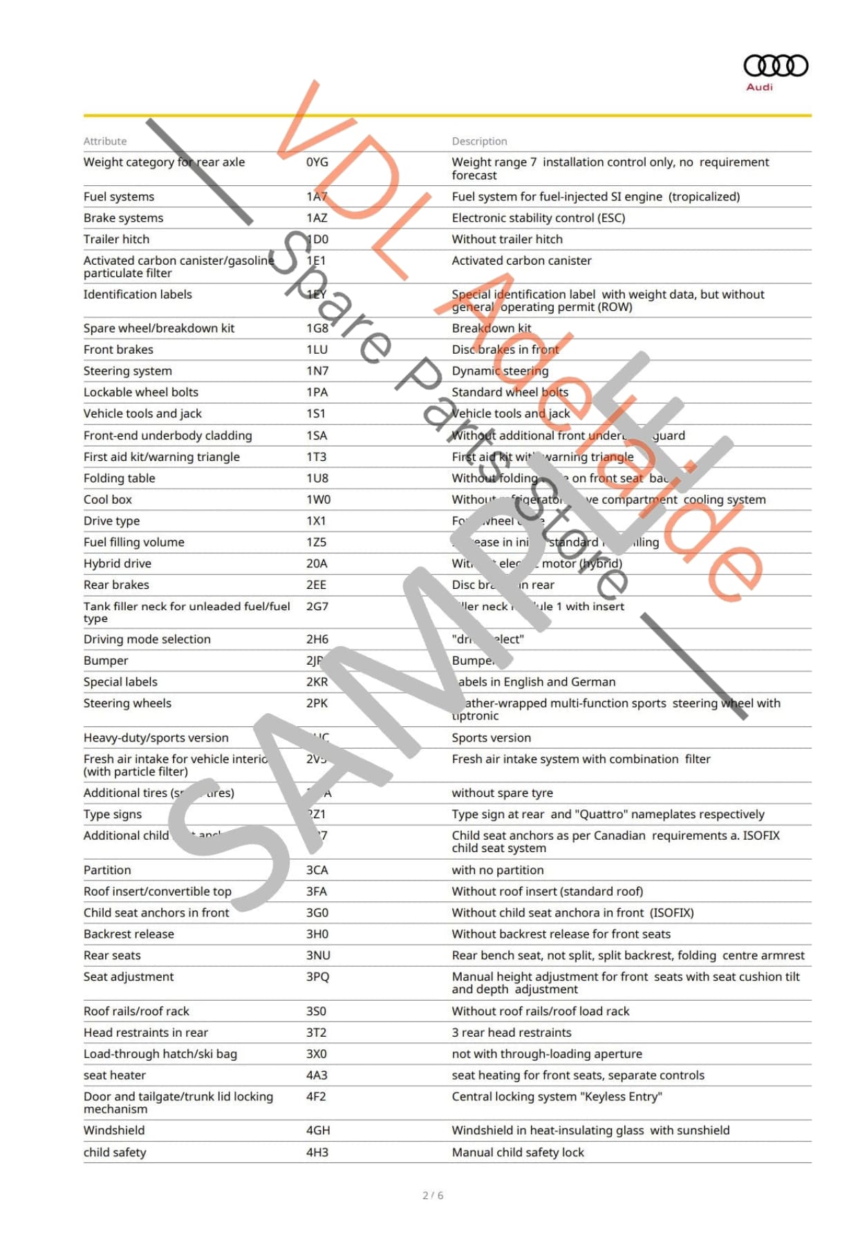 Audi VIN Digital Report - Option Codes Build Date Colour – VDL Adelaide ...