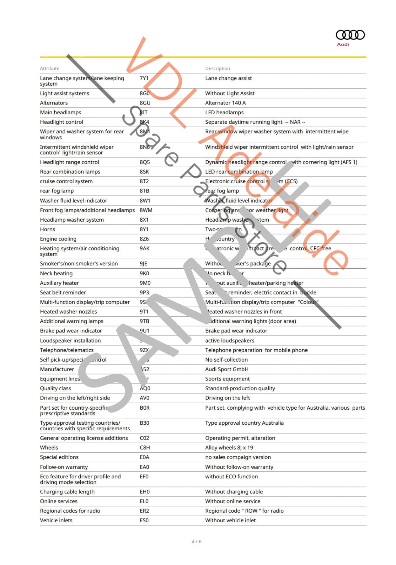 Audi VIN Digital Report - Option Codes Build Date Colour – VDL Adelaide ...