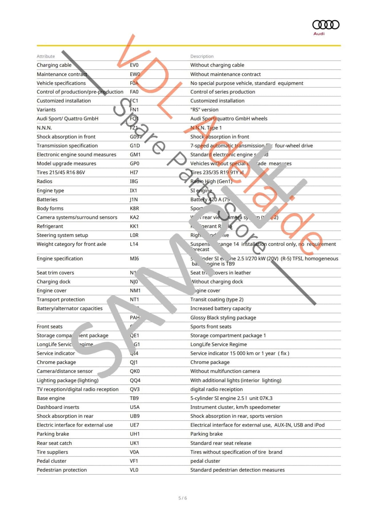 Audi VIN Digital Report - Option Codes Build Date Colour – VDL Adelaide ...