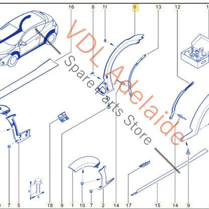 788A37508R    Renault Megane III DZ0/1 RS250 265 275 Left Rear Quarter Molding Flare Wheel Arch Trim 788A37508R Oyster Grey