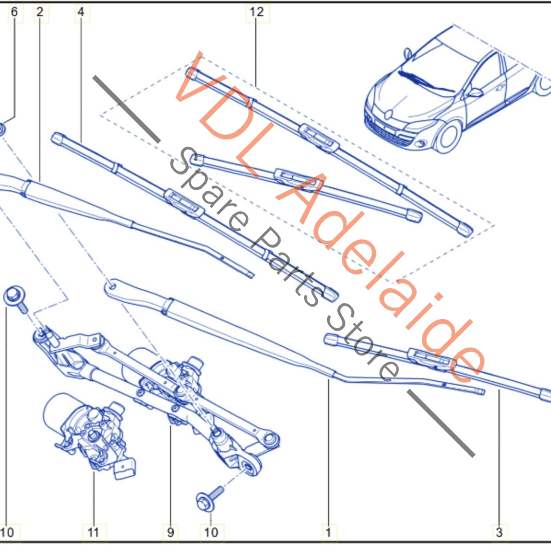 288868844R 288812827R   Renault Megane 3 Windscreen Wiper Arm Pair for RHD 288868844R 288812827R