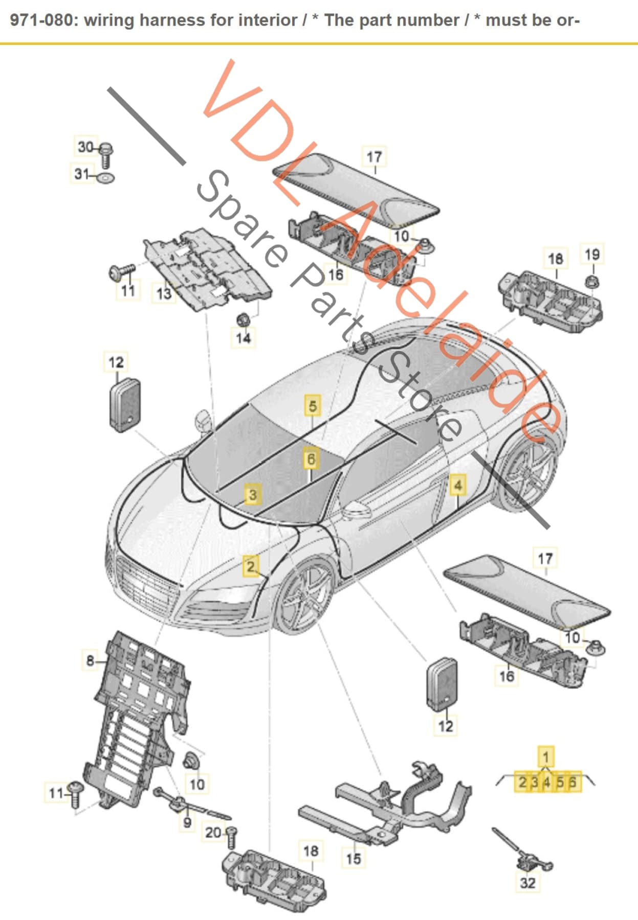 Audi R8 422 423 Wiring Harness for Interior Main Body Loom Cable for V10 RHD