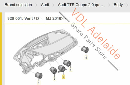 Audi TT TTS Mk3 8S FV3 Centre Middle Dash Air Vent Gloss 8S2820903 for RHD 8S2820903