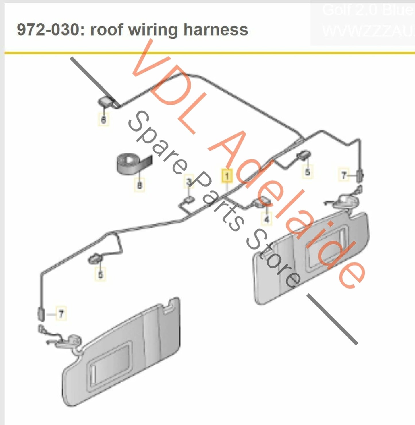 Volkswagen VW Golf Mk7 Roof Wiring Harness for Interior Lights & Sun Visor ARN4 5G0971100C