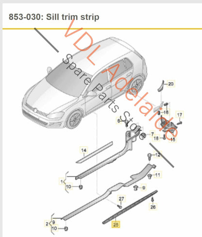 Volkswagen VW Golf GTi Mk7 Left Side Skirt  Rocker Panel Trim Moulding ARN1 5G6853859B