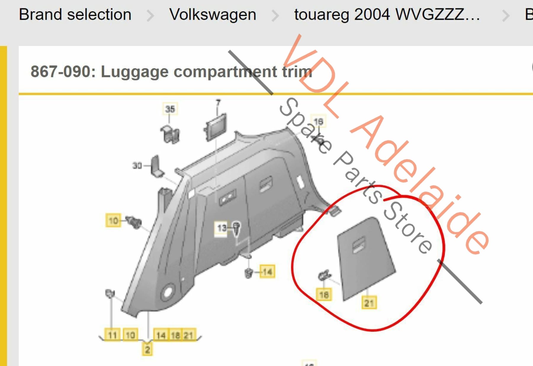 Volkswagen Touareg 7L Cargo Boot Wall Trim Panel Right Side 7L6867038