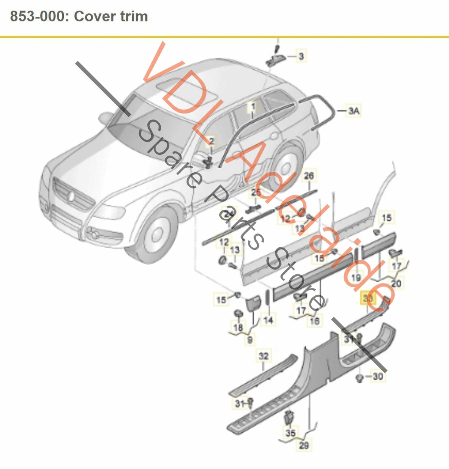 Porsche Cayenne VW Touareg Rear Right RHS Door Entry Chrome Stainless Trim Cover 7L0853794C