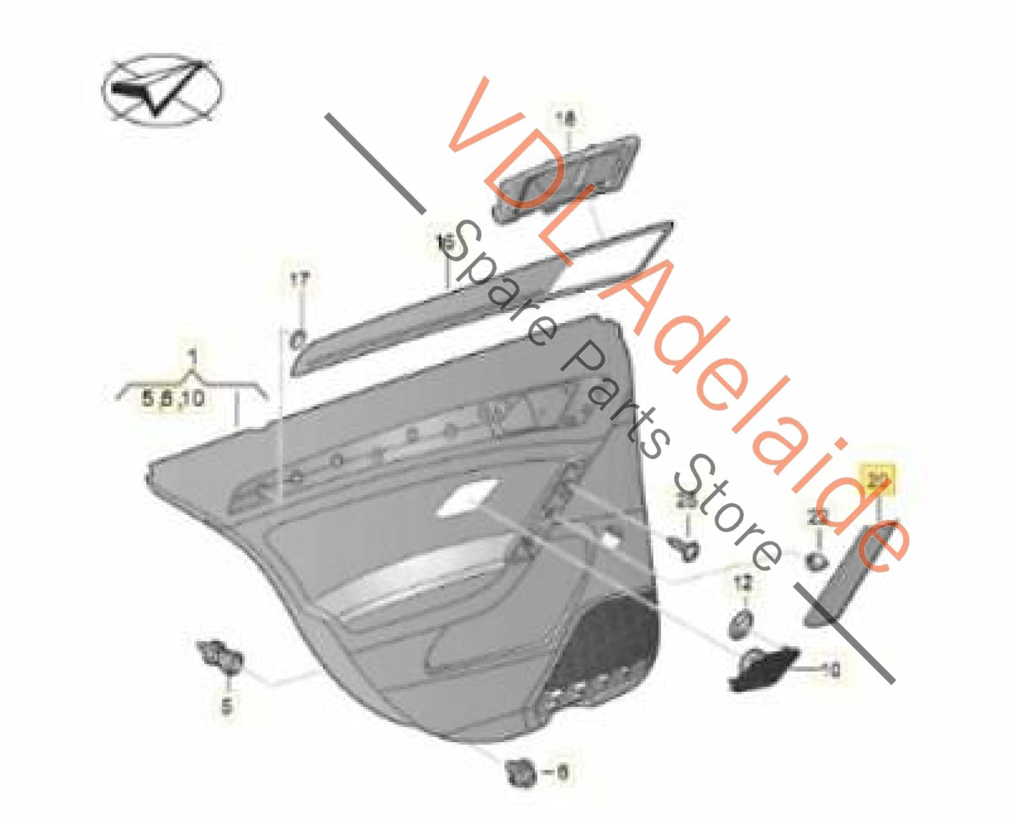 VW Golf MK7 Wagon Door Handle Interior Trim Left Front / Rear 5G0868039A 5G0868039A