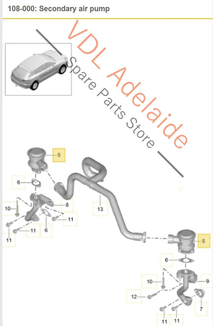 Porsche Macan 95B Secondary Air Pump Connector Pipe & Valves Left & Right 99711320371