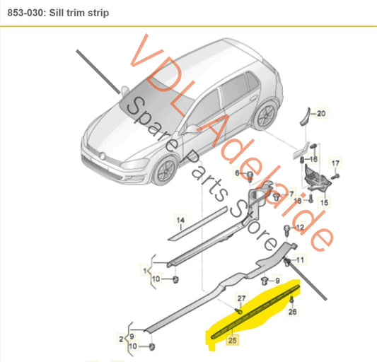 VW Golf GTi MK7 Sideskirt RHS Right Side Skirt Sil Panel Moulding Trim 5G0853855 5G6853860B