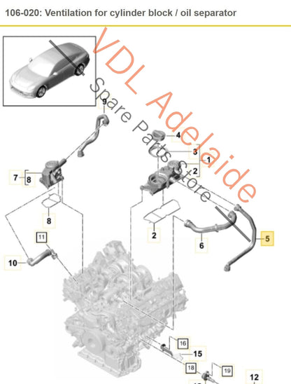 Porsche Panamera Turbo 971 Oil Breather Hose PCV to Oil Separator 9A710328200