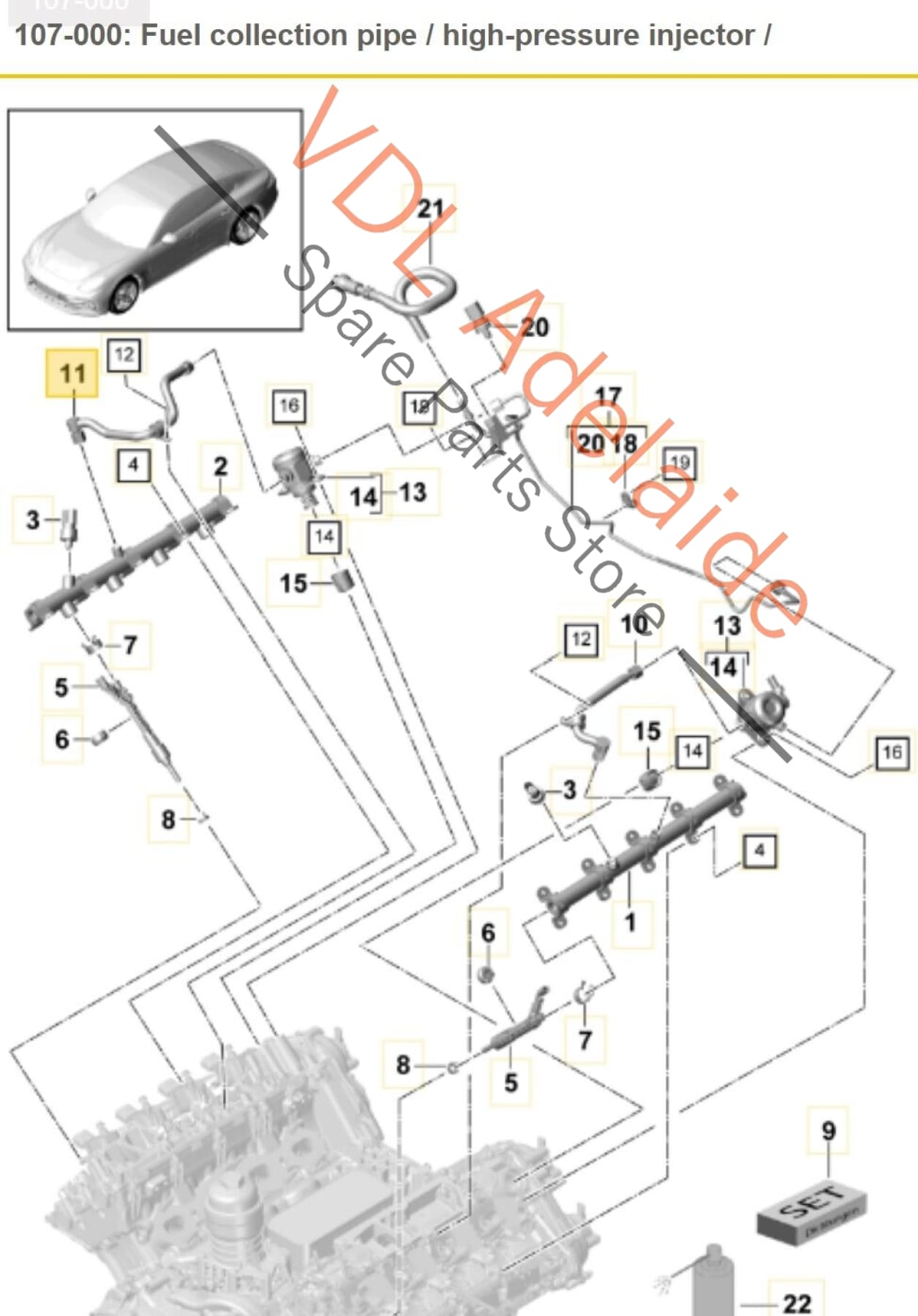 Porsche Panamera Turbo 971 Right Side Fuel Pressure Line Hose 9A712750710 9A712750710