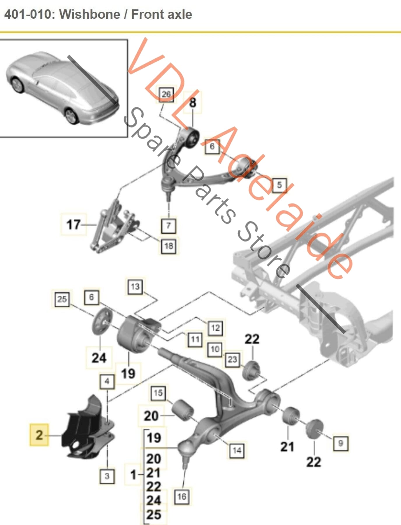 Porsche Panamera Turbo 971 Front Wishbone Control Arm Spoiler RHS 971407126A 971407126A