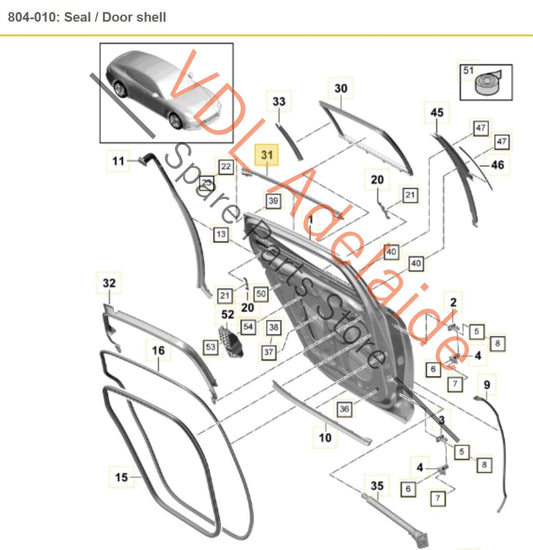 Porsche Panamera Turbo 971 Right Rear Door Exterior Weather Seal 971839120B