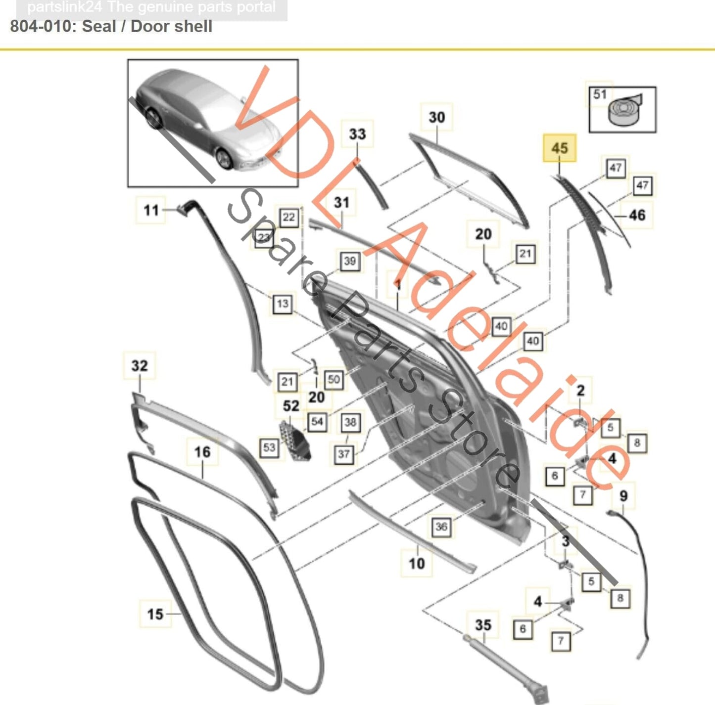 Porsche Panamera Turbo 971 Left Rear Door Exterior B Pillar Trim 971853289 971853289