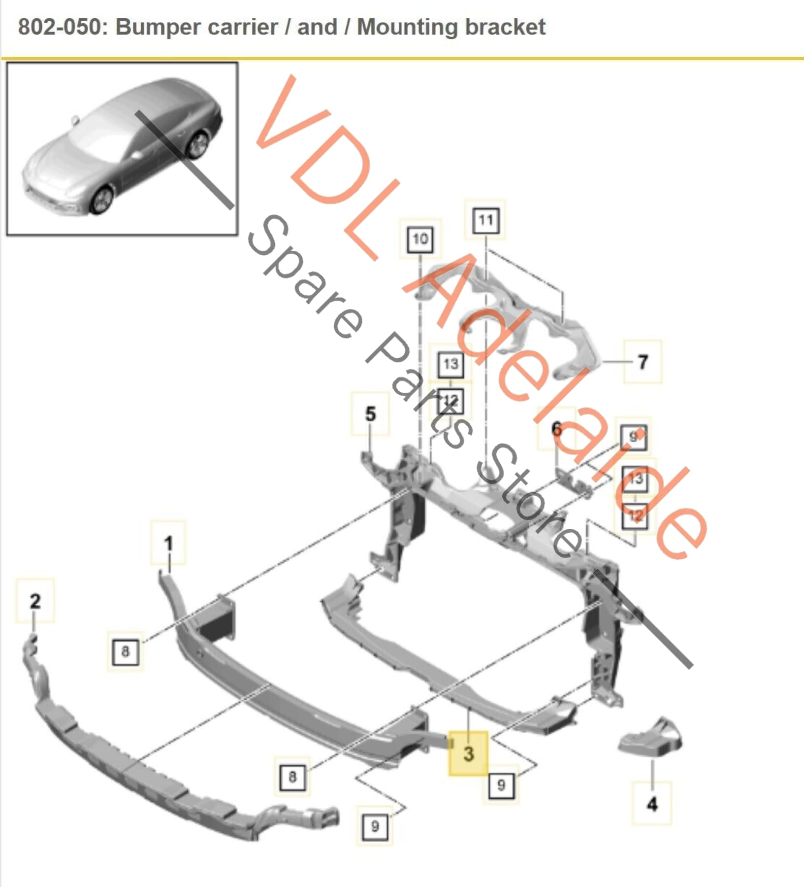 Porsche Panamera Turbo 971 Front Bumper Lower Support Brace Bracket 971803821B