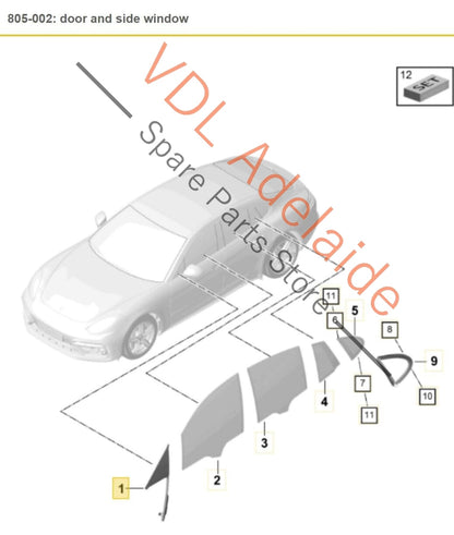 Porsche Panamera Turbo 971 Front Right Door Glass Window 971845114