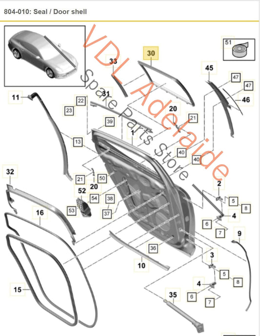 Porsche Panamera Turbo 971 Rear Left Window Seal Guide Gasket 971839432