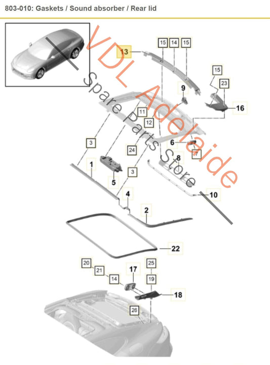 Porsche Panamera Turbo 971 Rear Lid Boot Spoiler Centre Trim 971827344 971827344B