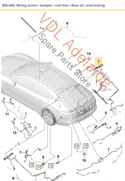 Porsche Panamera Turbo 971 Right Side Boot Hatch Wiring Set Harness 971971018AY 971971018AY