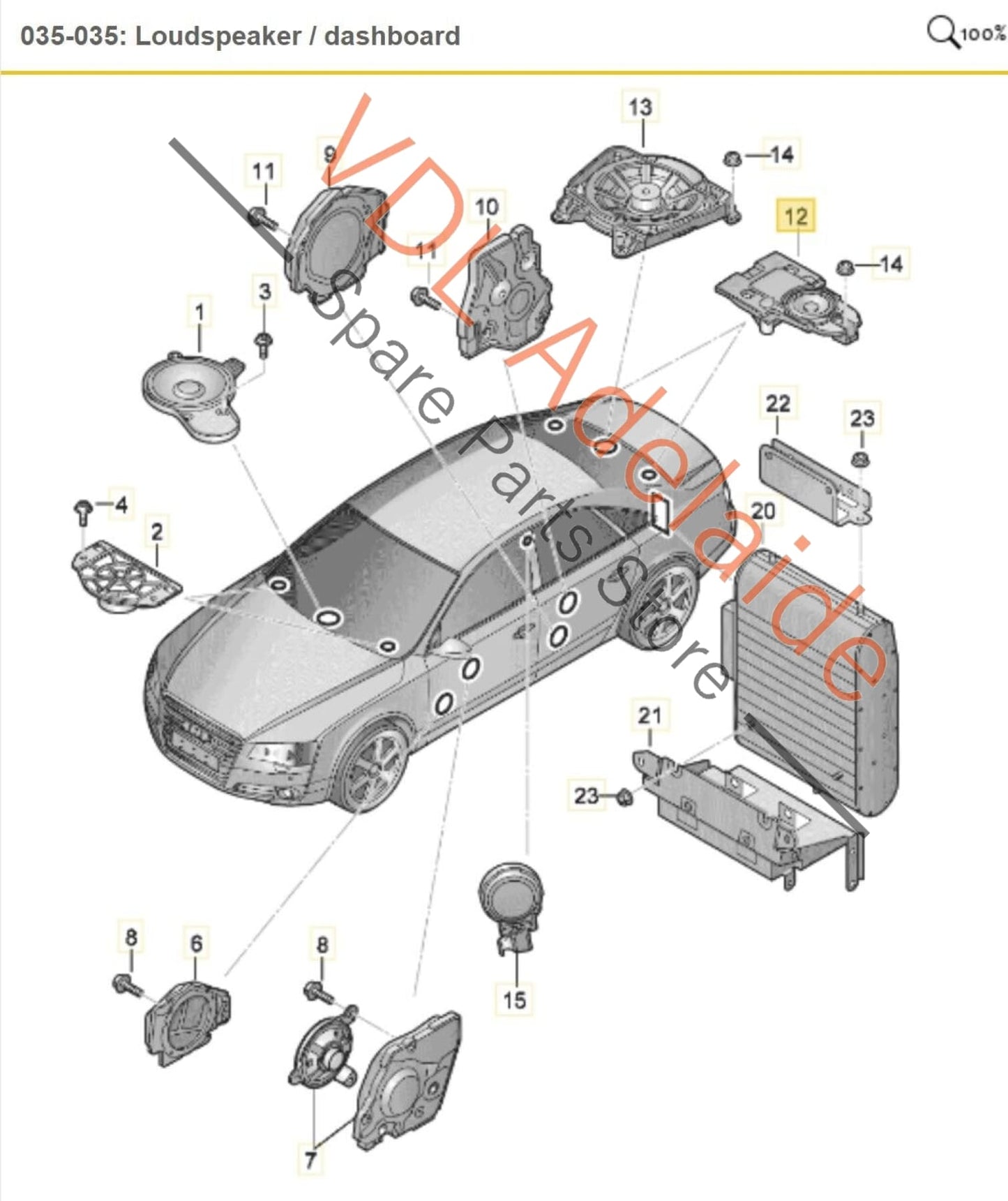 Audi A8 4H Rear Surround Speaker For Premium Bang & Olufsen Sound System 4H0035826