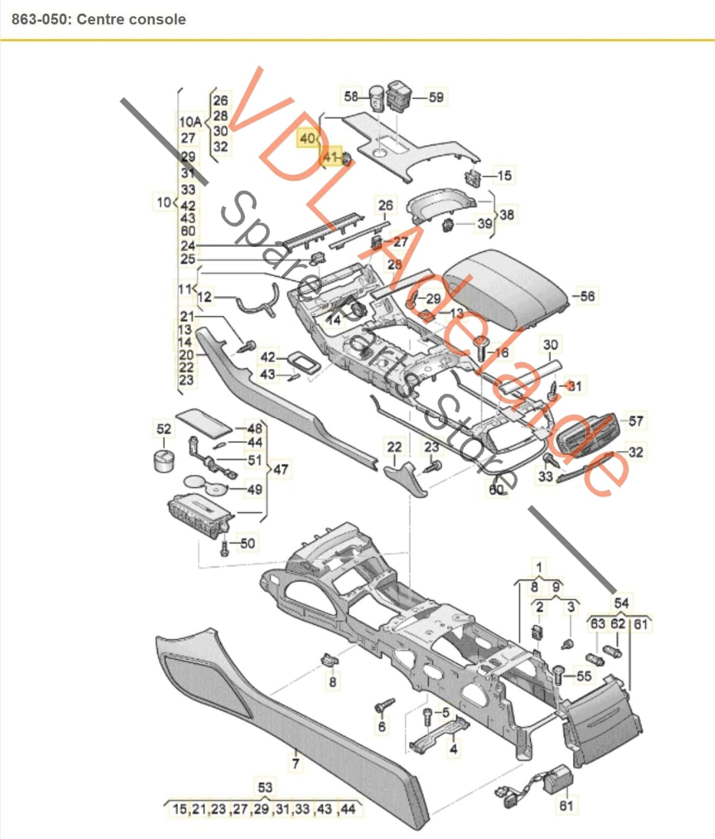 Audi A8 4H Centre Console Trim Insert Black Glossy for RHD 4H2857130A V58 4H2857130A