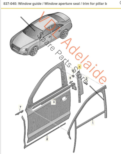 Audi A8 4H Front Right Door B Pillar Trim Moulding Gloss Black 4H0837902B 5FQ 4H0837902B