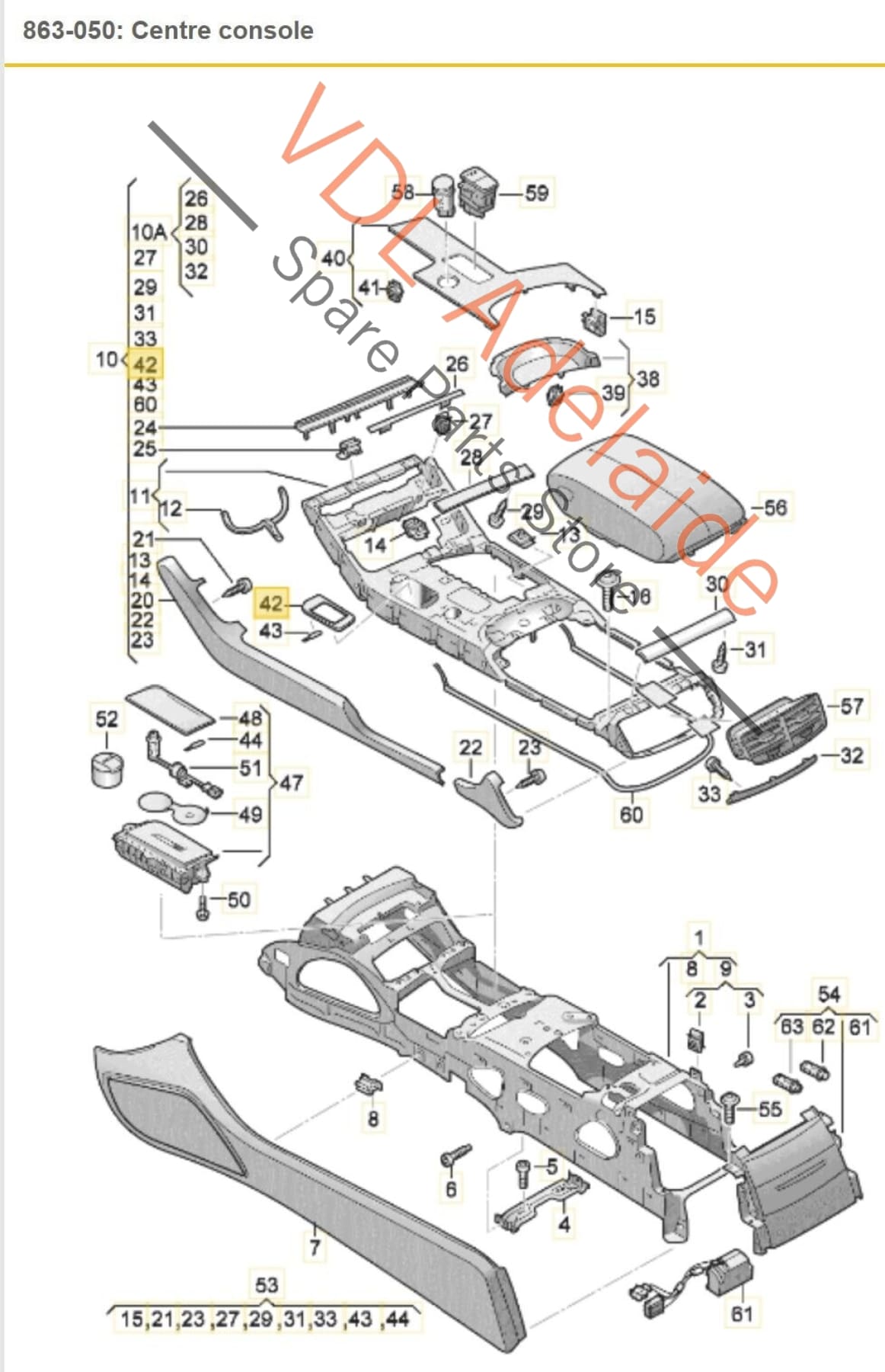 Audi A8 4H Gear Selector Lever Handle Trim Cover Silver Centre Console RHD 4H2863207A