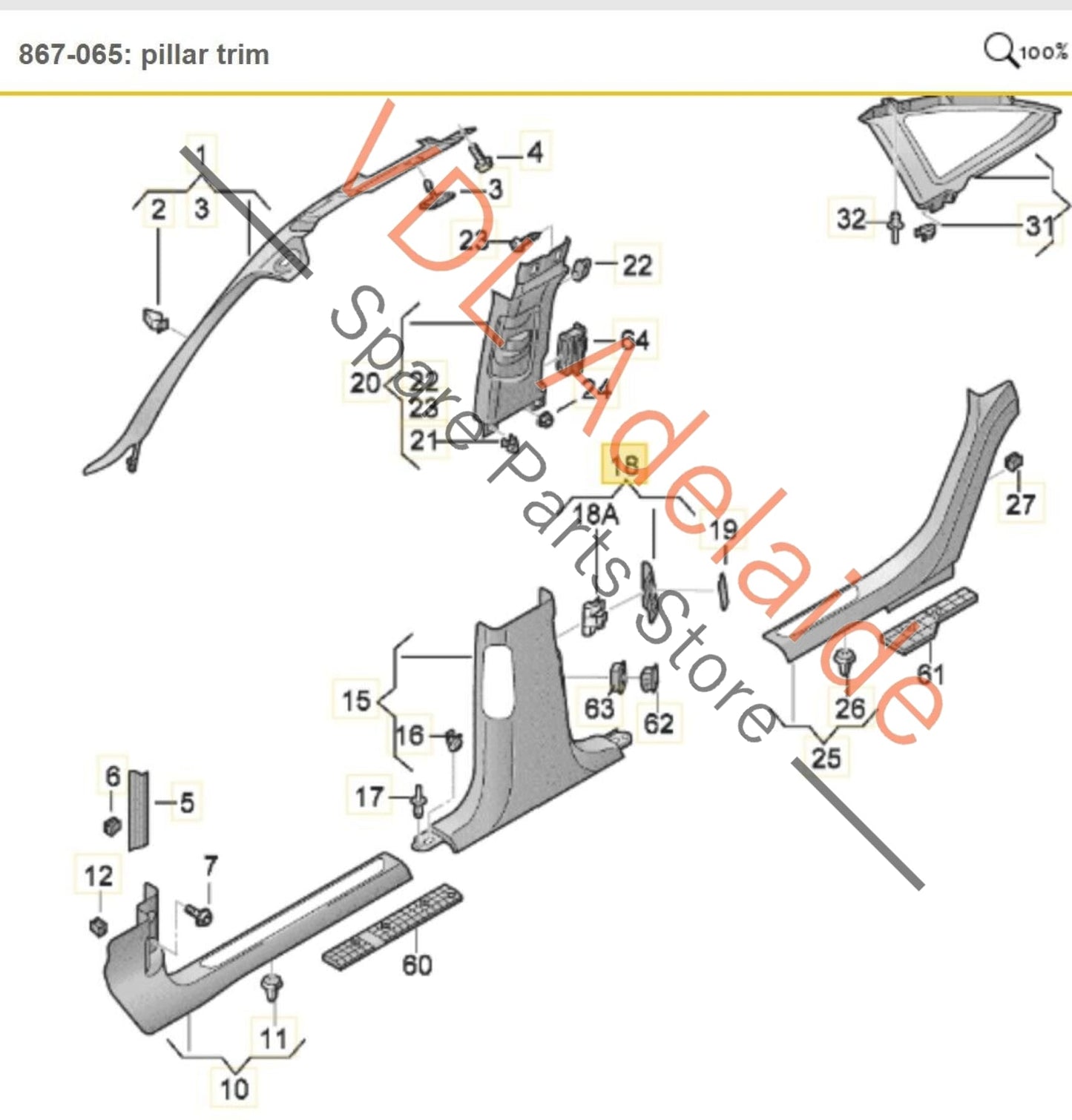 Audi A8 4H Left Side Interior B Pillar Speaker Trim Brushed Silver Aluminium 4H0868143B