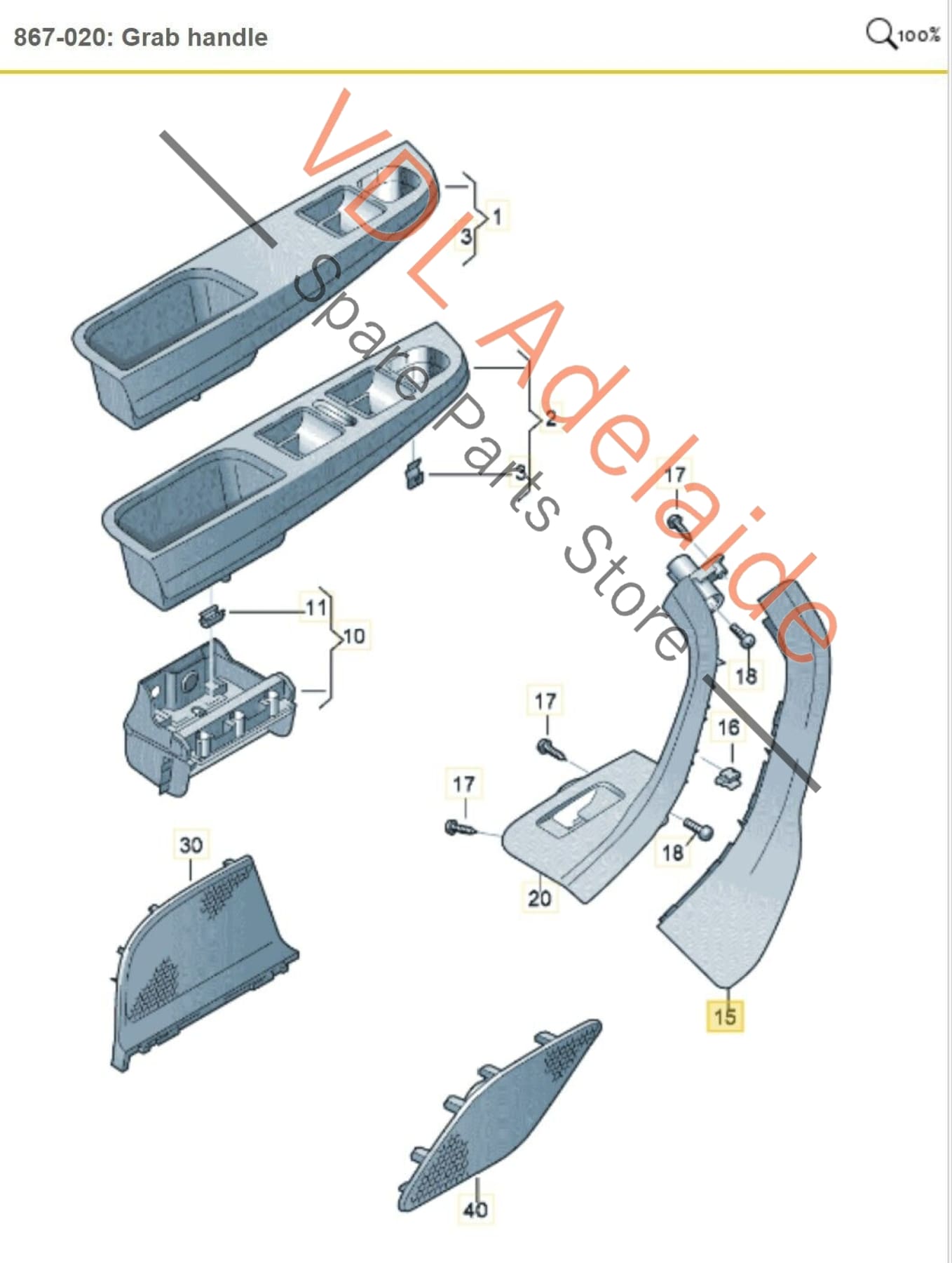 VW Golf MK5 R32 Front Left Passenger Interior Door Handle Pull Grip 1K0868039B 1K0868039B