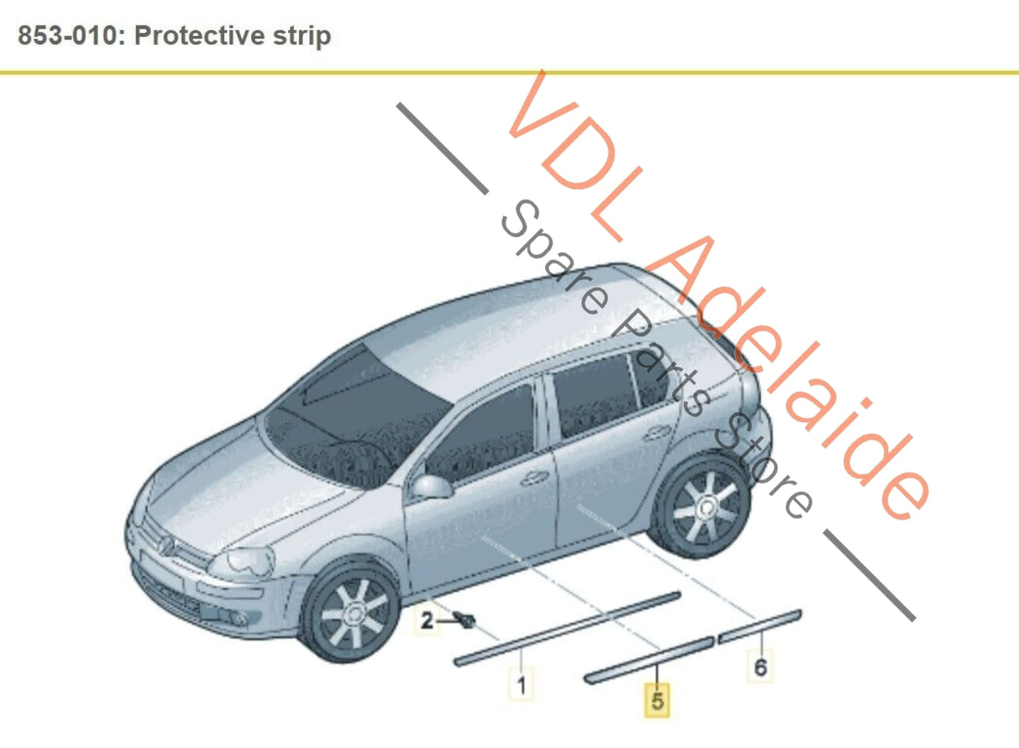 VW Golf MK5 R32 Right Side Front Protective Strip for Door Bump Suit 2 Dr Model 1K3853516A