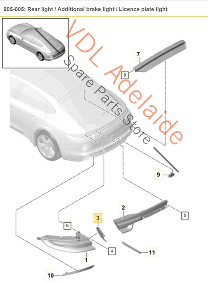 Porsche Panamera 971 Left Side Rear Tail Light Trim Piece 974945255