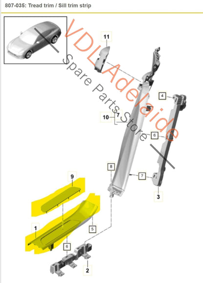 Porsche Panamera 971 Rear Right Door Tread Trim Sill Trim Strip Brushed Alloy